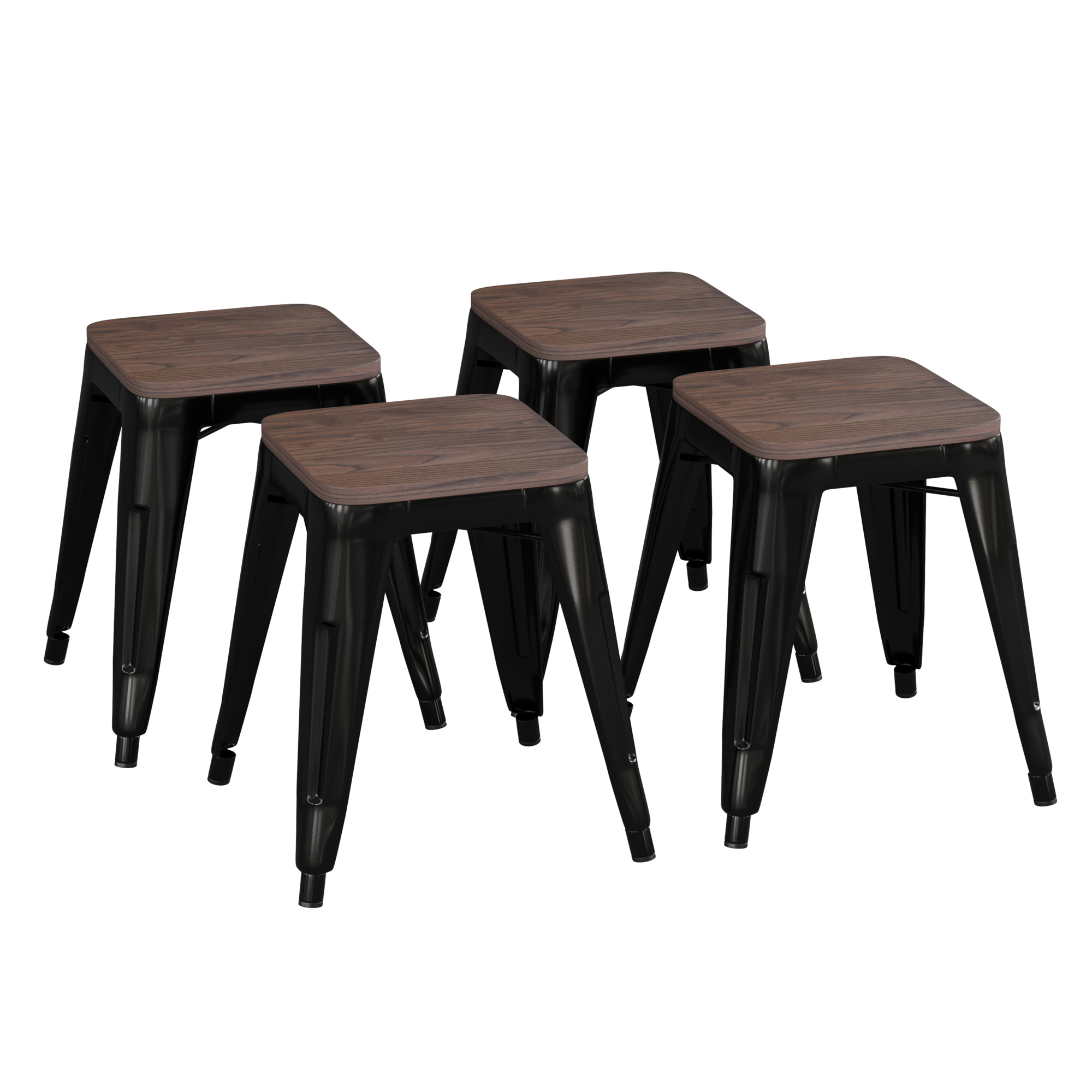 Flash Furniture, 4 Pack 18in. Black Metal Stool with Wood Seat, Included (qty.) 4 Model# ETBT350318BLKWD